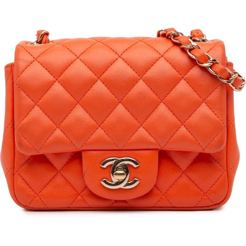 Chanel Sac à bandoulière Mini Square Classic Lambskin Single Flap orange