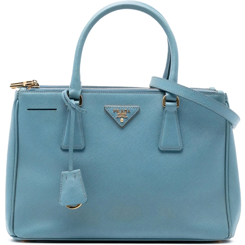Prada Schultertasche Small Saffiano Lux Galleria Double Zip Satchel blau