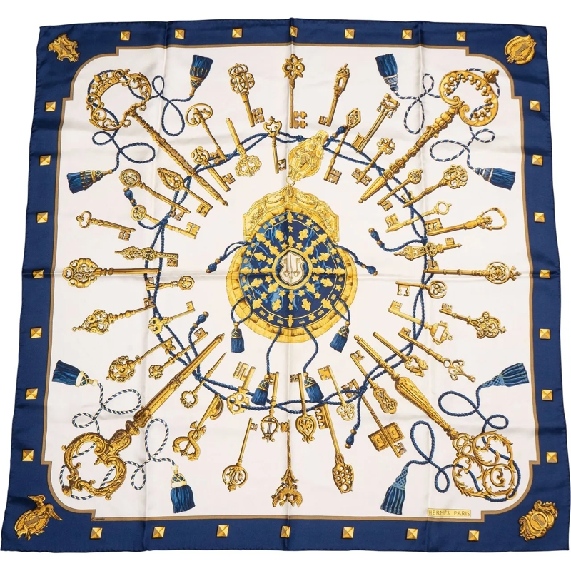 Hermès Wollschal Hermes Classic "Les Clefs" Silk Carre 90 Scarf Tuc blau