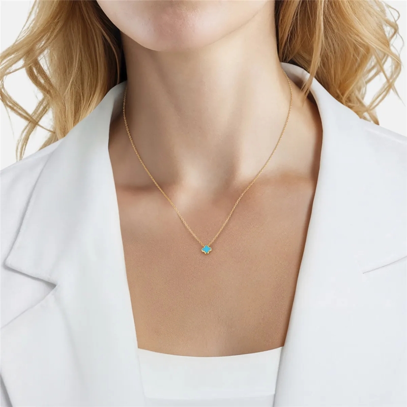 Glanzstücke München Mittellange Halskette Edelstahl Halskette Türkis (synth.) Kleeblatt gold(Image 2)