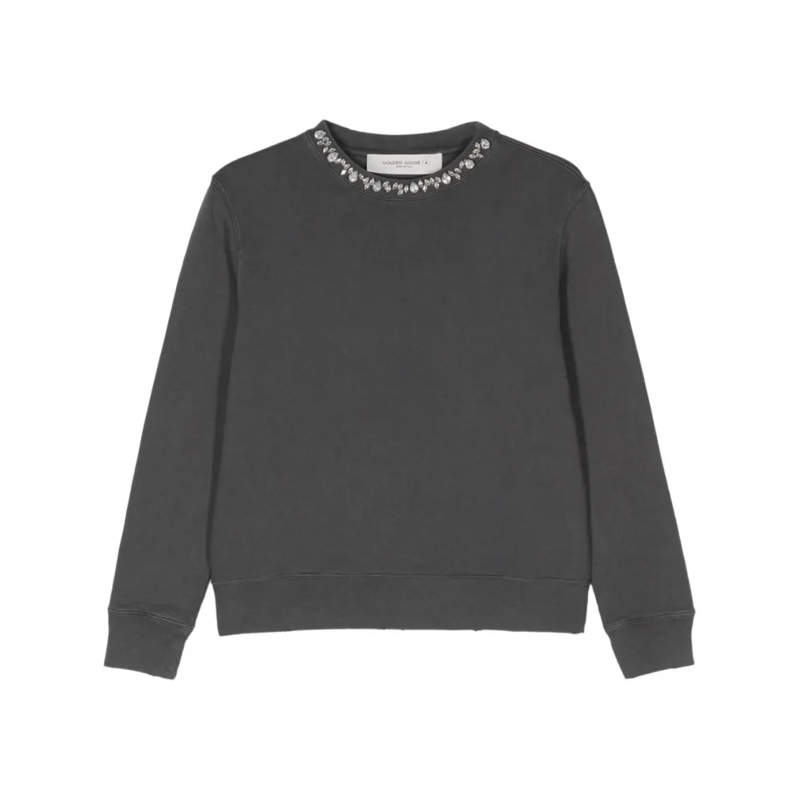Golden Goose Pull Relaxed Grey Sweater With Embellished Neckline Grey