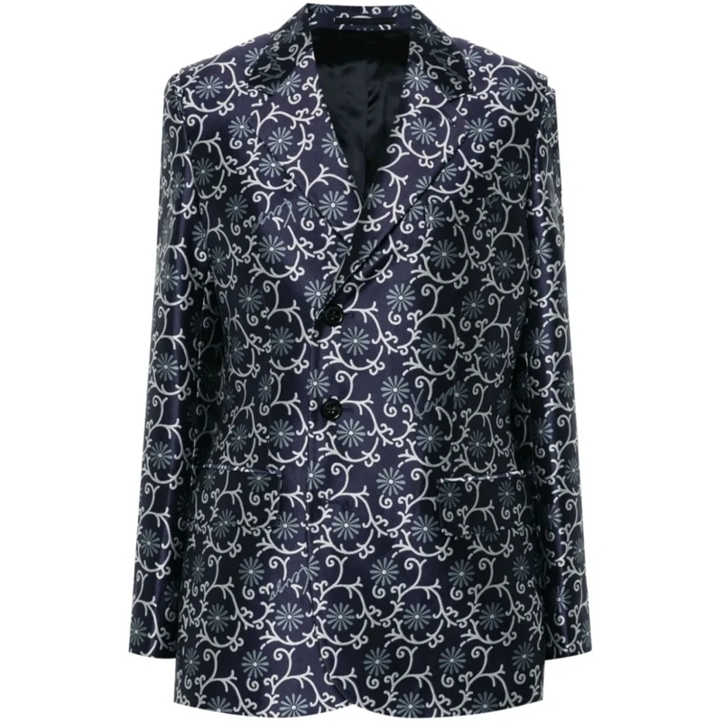 Kenzo Blazer Midnight Blue Patterned Jacquard Jacket Black