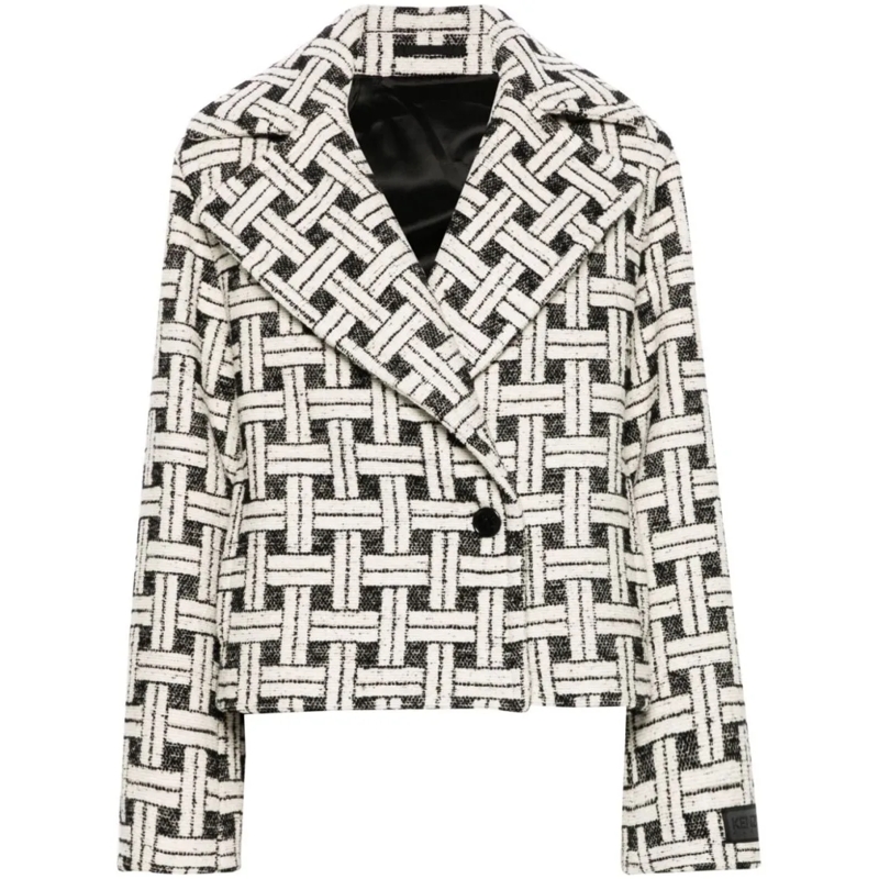 Kenzo Blazer Check Pattern Double-Breasted Jacket White