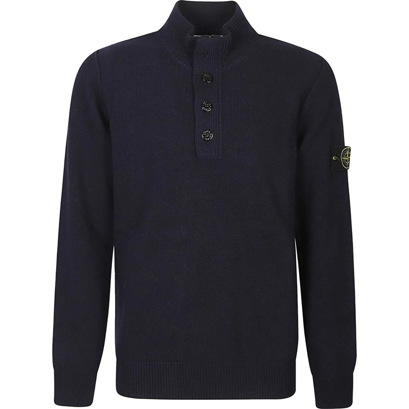 Stone Island  Half Botton Sweater Blue blau
