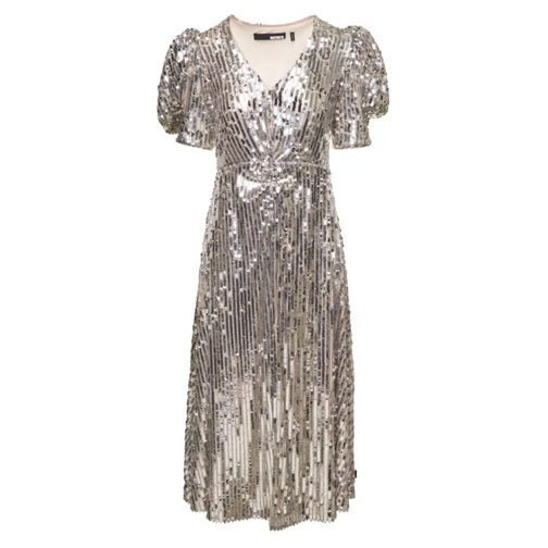 Rotate Sierina' Silver-Tone Midi Dress With All-Over Sequ Grey 