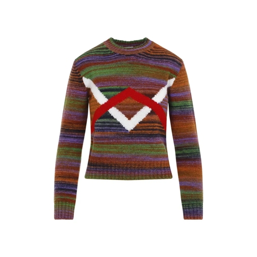 Loewe Pullover Red Sweater With Multicolor Stripes Multicolor