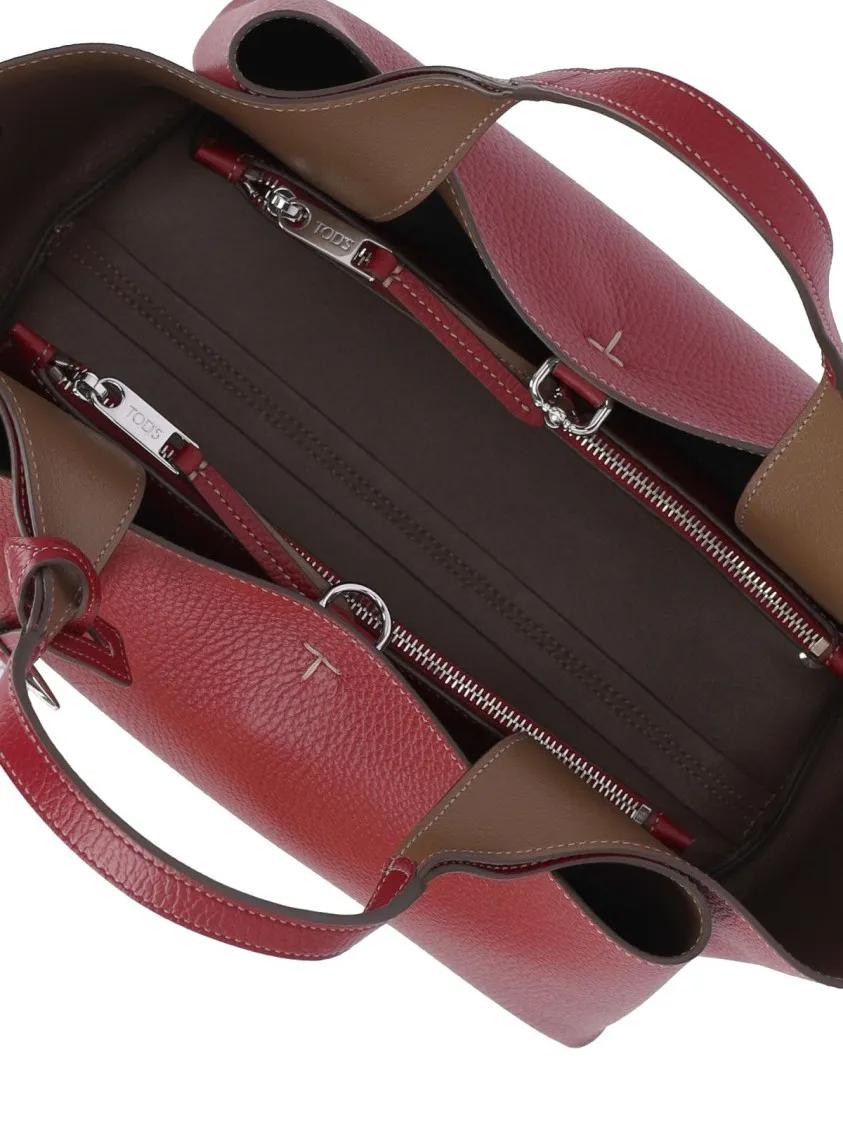 TOD'S Hobo bags Borsa Mini Logo In Textured Bordeaux Leather in rood