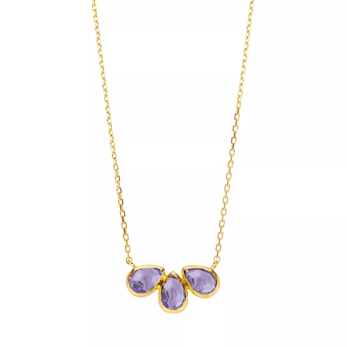 Leaf Necklace Teardrop Triple Amethyst Yellow Gold Collier court