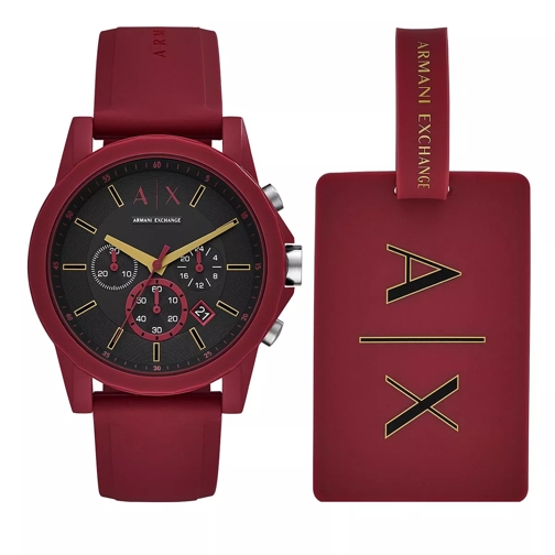 Armani Exchange Chronograph Silicone Watch and Luggage Tag Gift Se Red Kronograf