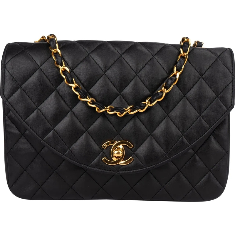 Chanel Sac à bandoulière Chanel Quilted Lambskin 24K Gold Single Flap Cross schwarz