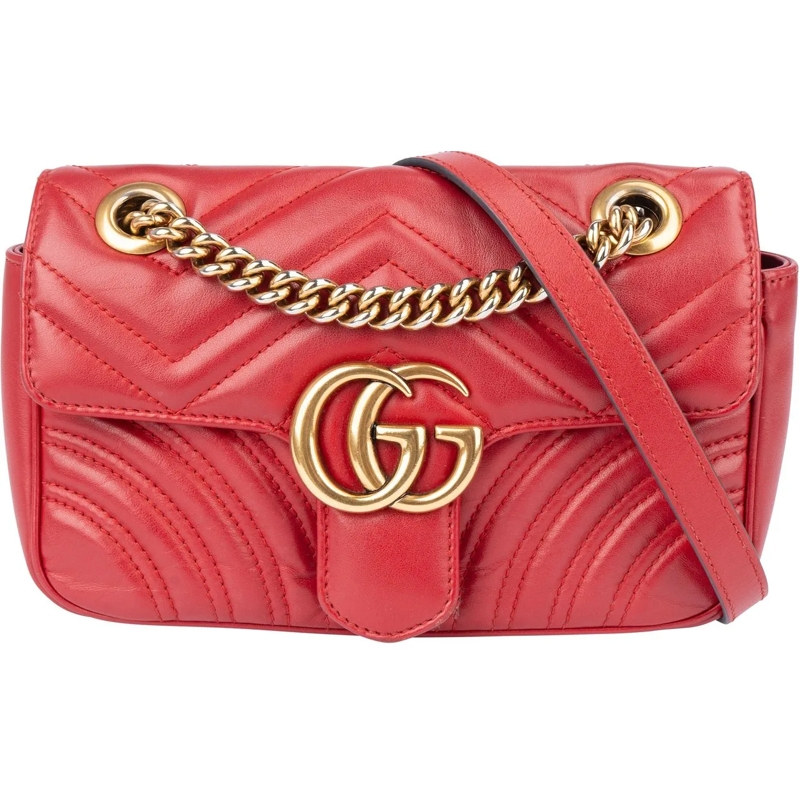 Gucci Sac à bandoulière Gucci Chevron Leather GG Marmont Crossbody Bag rot