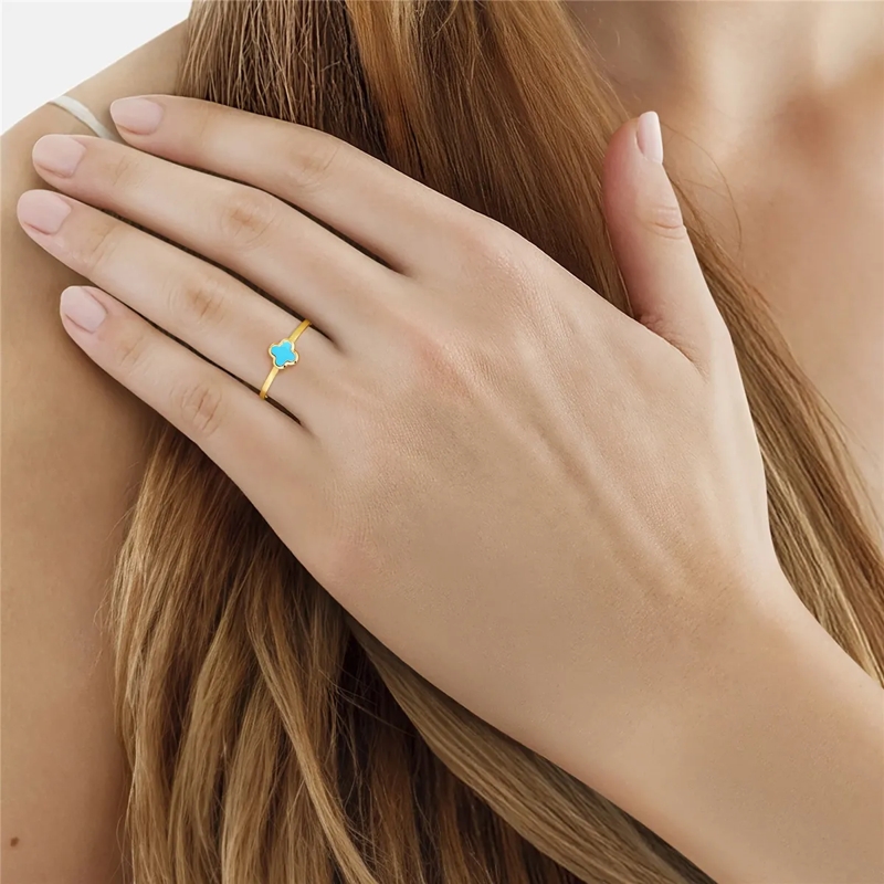 Glanzstücke München Ring Edelstahl Ring Türkis (synth.) Kleeblatt gold(Image 2)