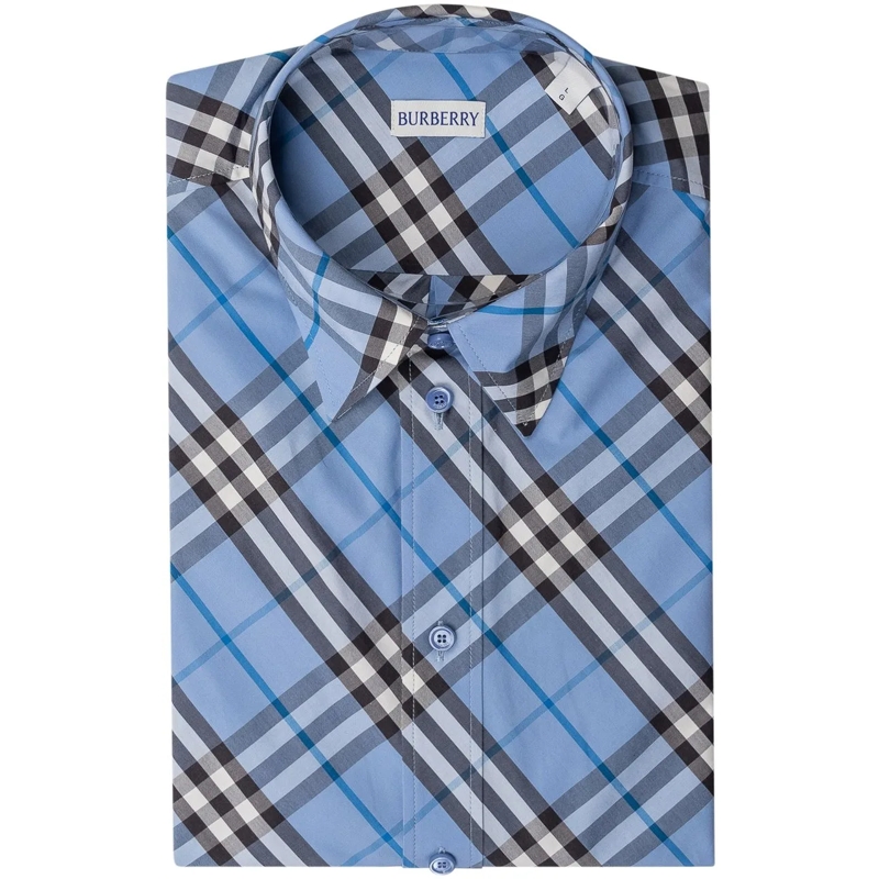 Burberry Haut décontracté Camicia Robert a Maniche Corte Check hellblau