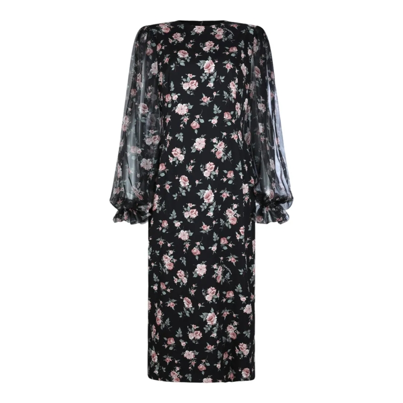 Dolce&Gabbana Midi-jurk Midi Dress With Sheer Long Sleeves Black