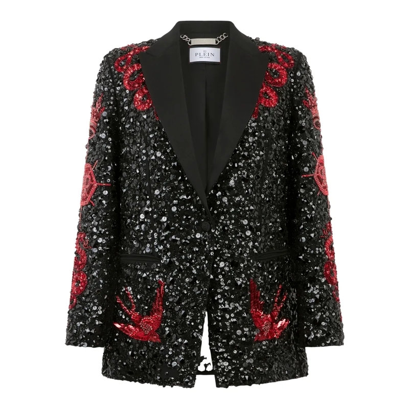Philipp Plein Blazer Boyfriend's Fit Blazer Butterfly Tattoo Paillettes schwarz
