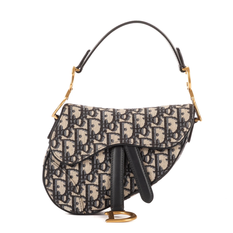 Christian Dior Crossbody Bag Oblique Saddle Mini marineblau