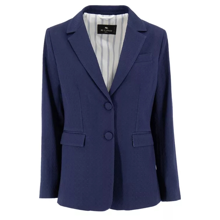 Etro Stretch Cotton Two Button Jacket Blue