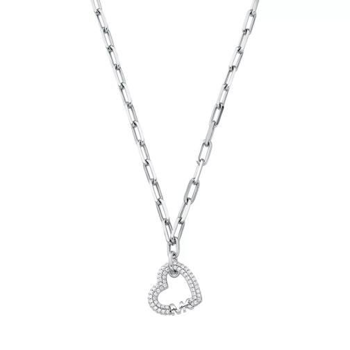 Michael Kors Michael Kors Sterling Silver Pavé Heart Chain Neck Silver Mellanlångt halsband