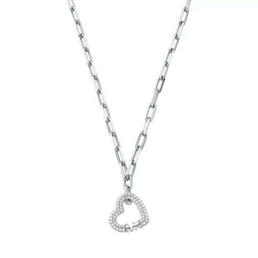 Michael Kors Michael Kors Sterling Silver Pavé Heart Chain Neck Silver Medium Halsketting