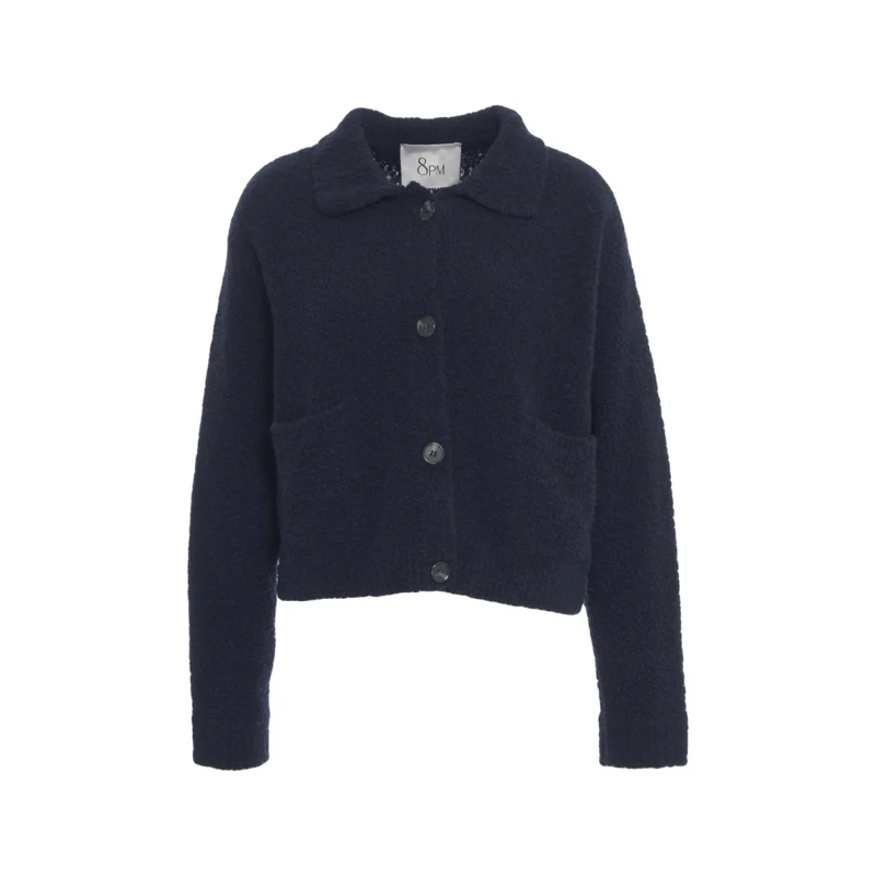 8Pm Cardigan Textured Knit Cardigan With Classic Collar And But Black