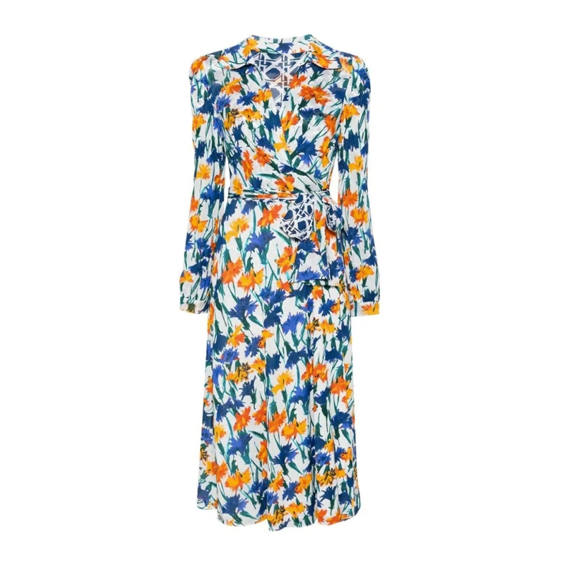 Diane von Furstenberg Midi-jurk Statement Wrap Dress With Floral Print And Tie Det Multicolor