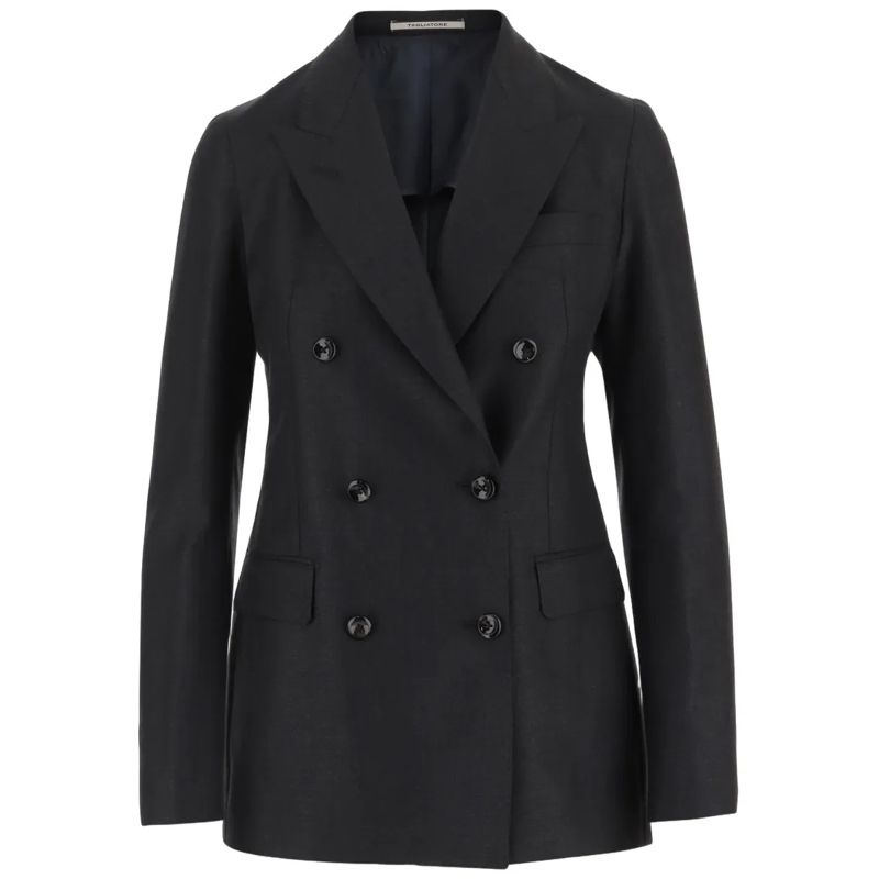 Tagliatore Blazer Double-Breasted Wool And Silk Blend Jacket Black