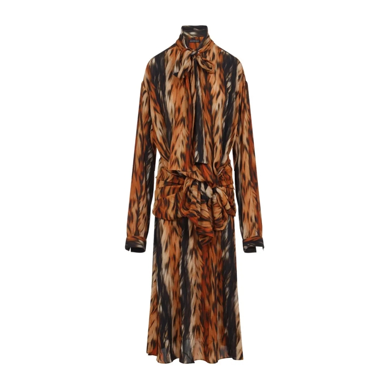 Balenciaga Midi-jurk Brown Dress With Striking Warm Tone Pattern Brown
