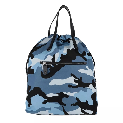 Valentino Garavani Rockstud Backpack Camouflage Nylon Black/Blue Rucksack