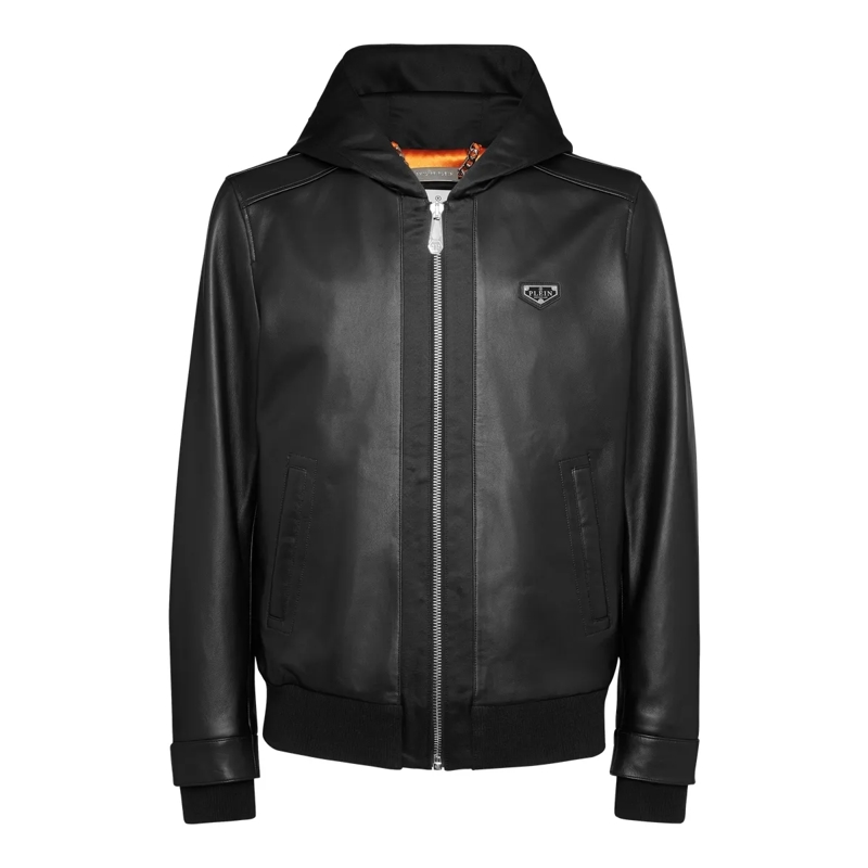 Philipp Plein Daunenjacke Lederjacke schwarz