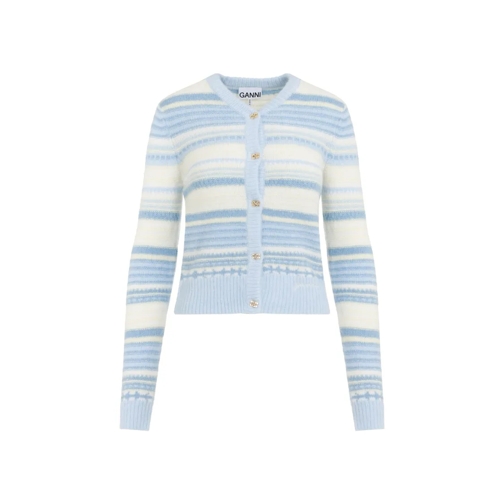 GANNI Strickjacke Stripe Light Blue Soft Wool Cardigan Blue