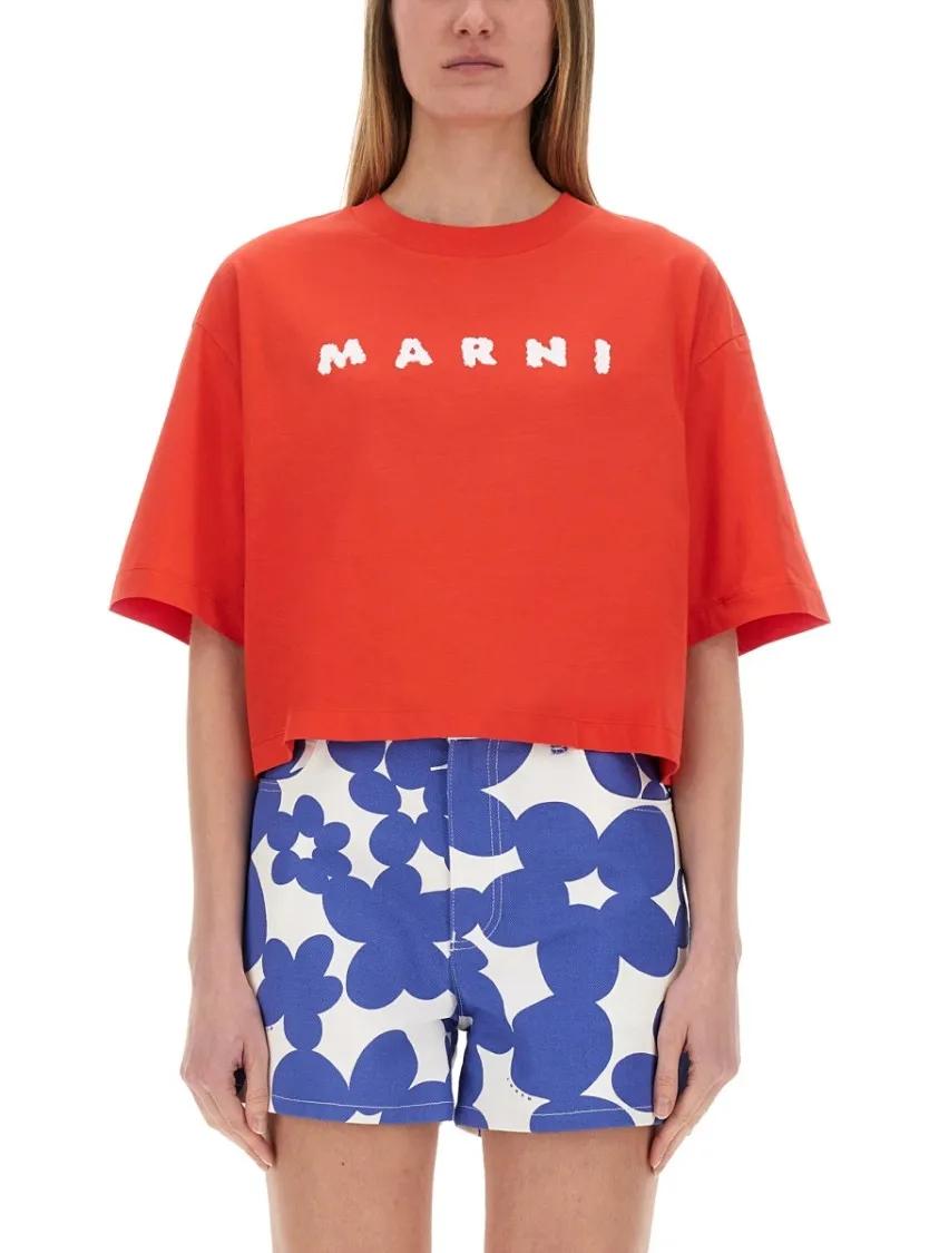 Thumbnail - Marni - Boxy Cropped Red Jersey T-Shirt - Größe 40 - red