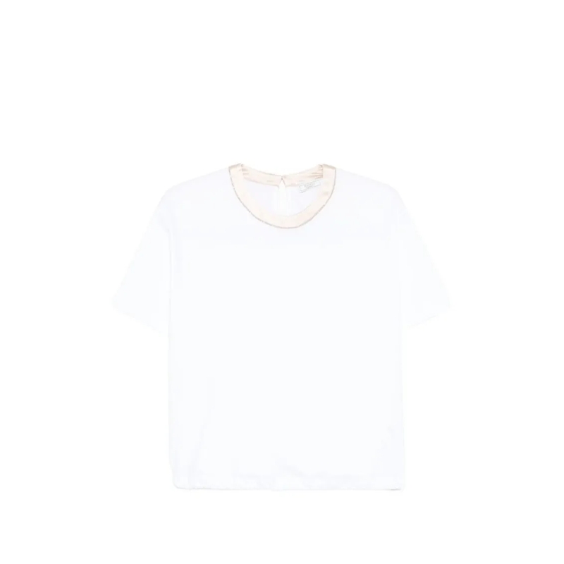 Peserico T-shirt Short-Sleeved Shirt With Beige Trim White