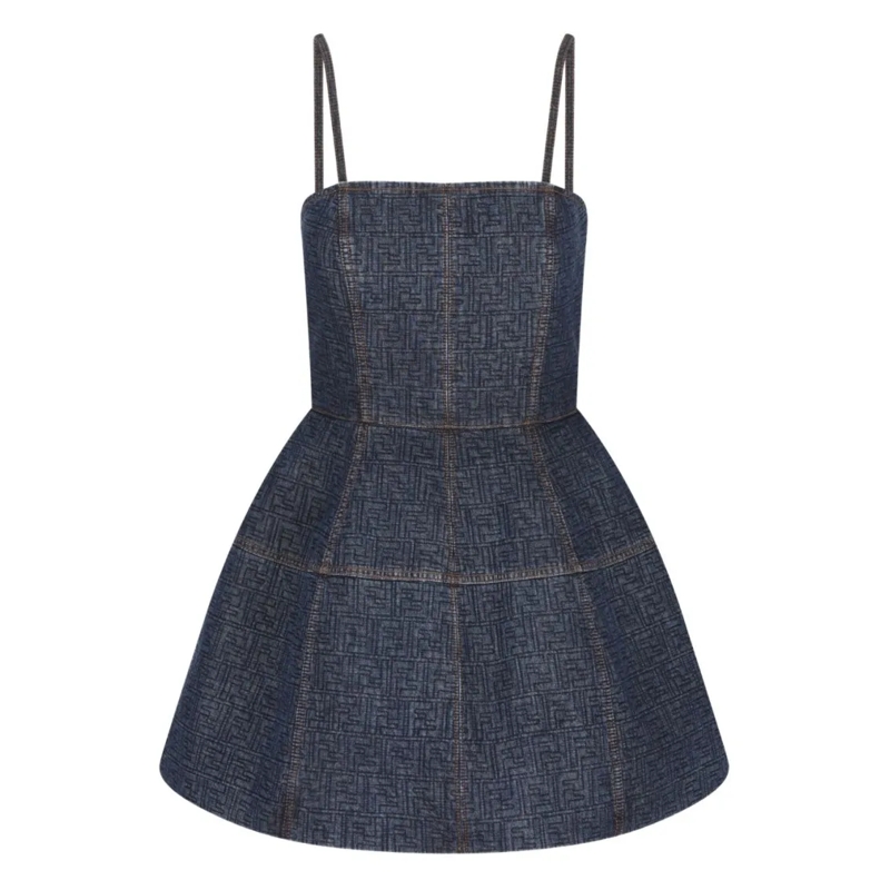 Fendi Minikleid Structured Mini Dress With Textured Pattern Blue