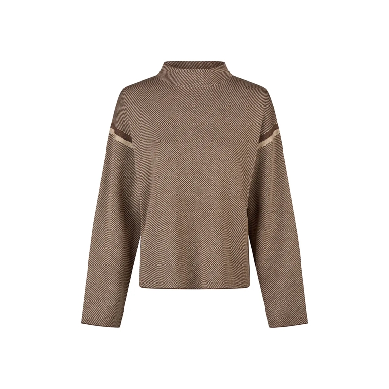 Marc Aurel Pullover Pullover- im feinen Tweed-Look- Kontraststreife braun