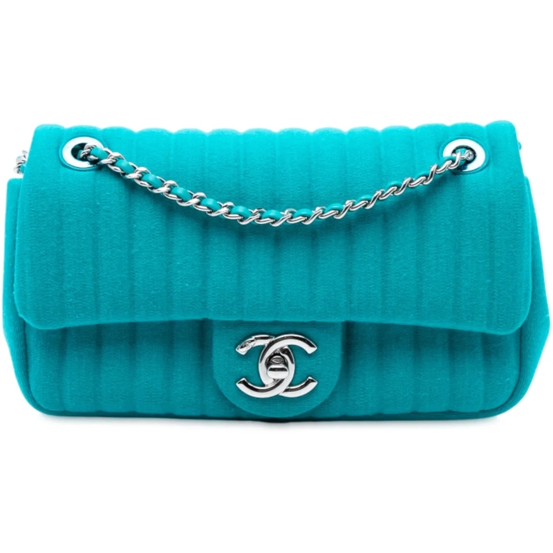 Chanel Sac à bandoulière Mini Vertical Quilted Jersey Single Flap blau