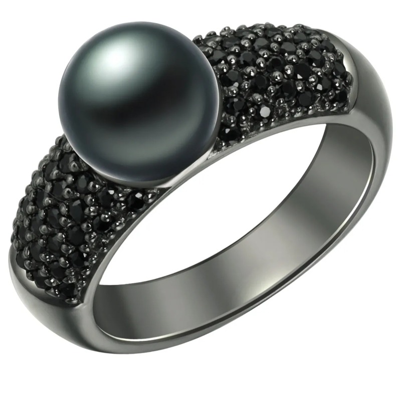 Valero Pearls Ring Sterling Silber Perlen-Ring Zirkonia Süßwasser-Zuc schwarz