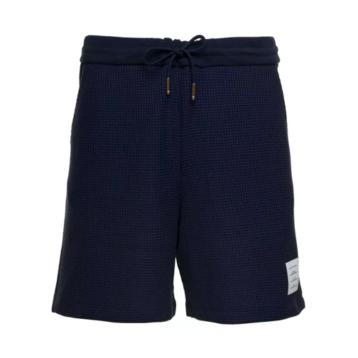 Thom Browne Mid Thigh Summer Shorts In Textured Check Black Pantaloncini