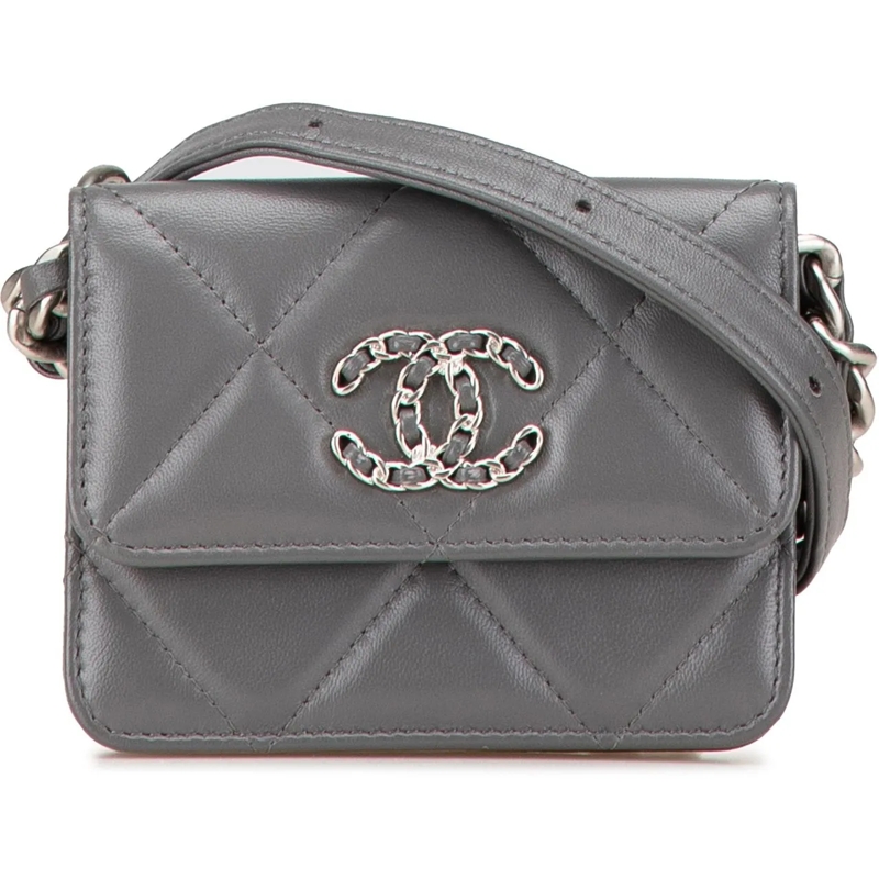 Chanel Schultertasche Lambskin 19 Flap Coin Purse With Chain grau