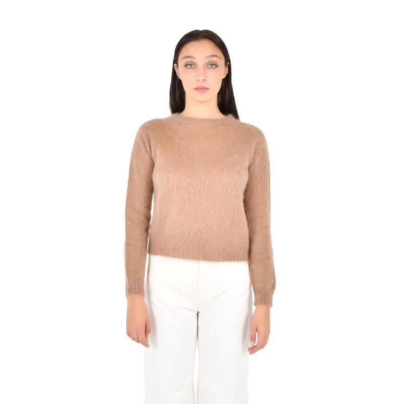 Max Mara Trui Beige Crewneck Sweater In Mohair Blend Pink