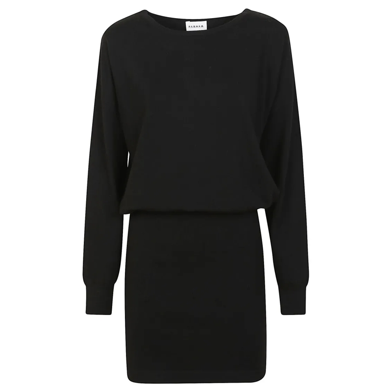 P.A.R.O.S.H. Robe midi Wool Blend Knit Midi Dress With Ribbed Detailing Black