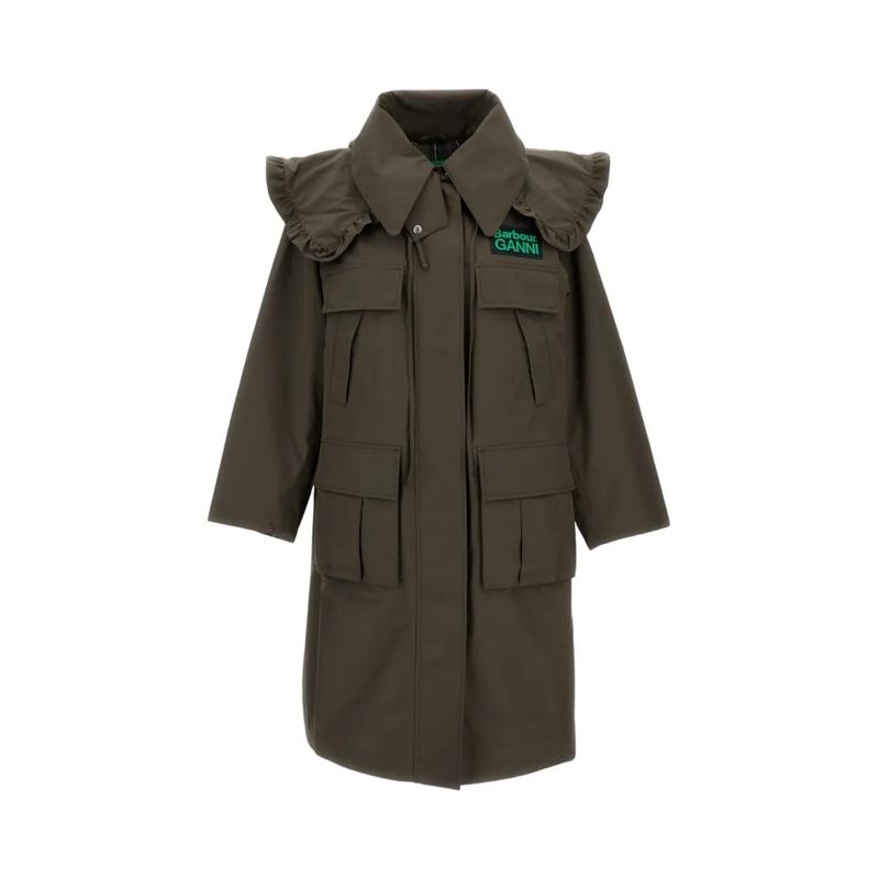 Barbour Parka Military Green Parka With Distinctive Ruffled Coll Green