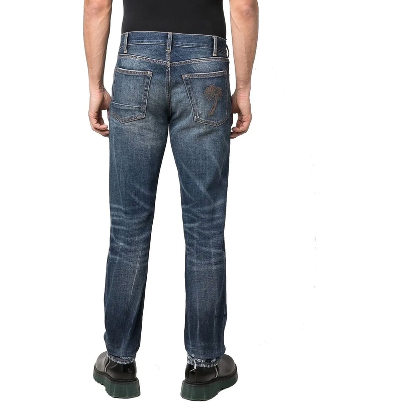 Palm Angels Jean droit Straight-Leg Distressed Denim Jeans With Five-Pock Grey(Image 3)