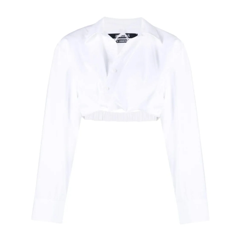 Jacquemus Overhemd Cropped Off-White Stretch Cotton Shirt With Classi White