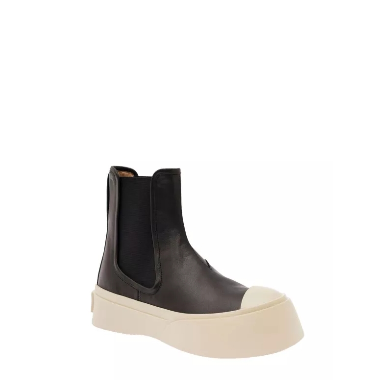 Marni Stiefel Black Chelsea Boots With Logo Patch In Leather Black(Image 8)