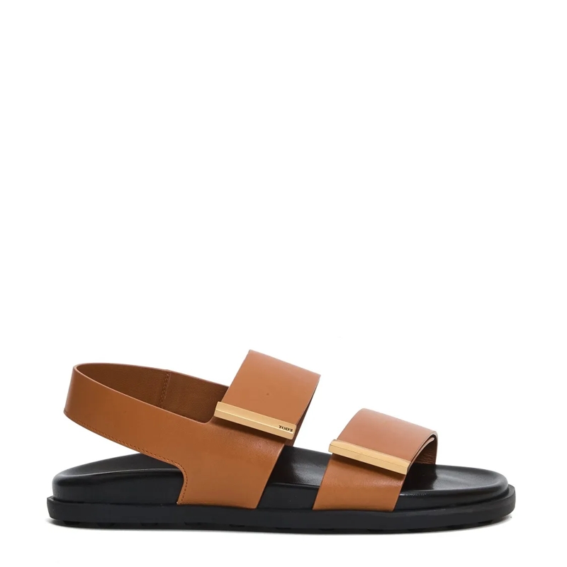 Tod's Sandalen Brown Leather Two-Strap Anatomical Sandals With Ru Black