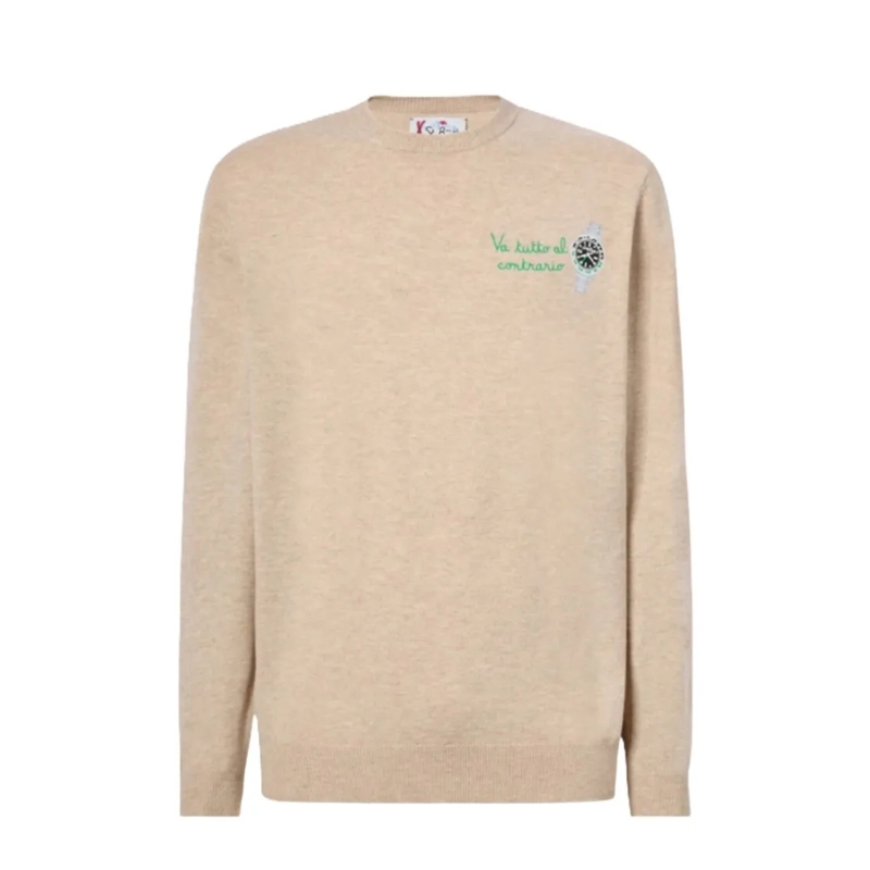 Mc2 Saint Barth Trui Beige Crewneck Sweater With Embroidered Detail Neutrals