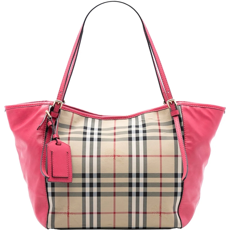 Burberry Shopper Small Haymarket Check Canvas and Leather Canterbur braun