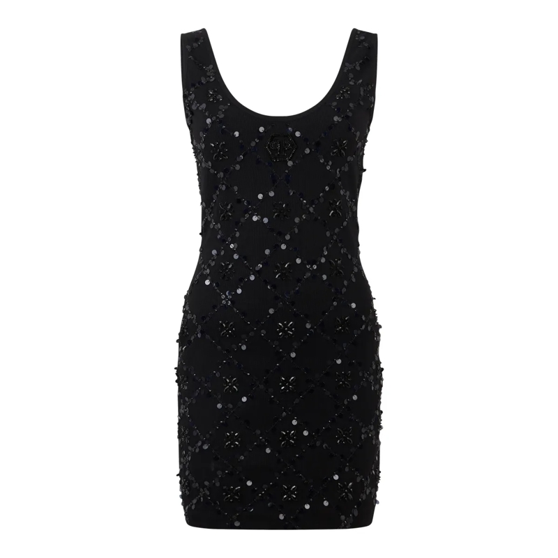 Philipp Plein Minikleid Mini Tank Dress Rhomb Flowers Strass schwarz