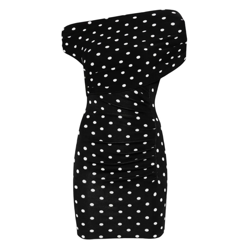Self Portrait Mini-jurk Off-Shoulder Mini Dress With Polka Dot Pattern Black