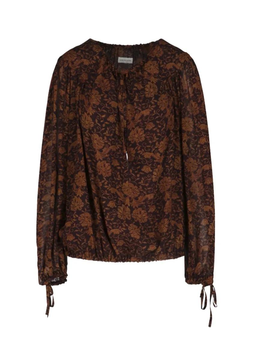 Thumbnail - Dries Van Noten - Floral Print Blouse – Brown - Größe S - braun